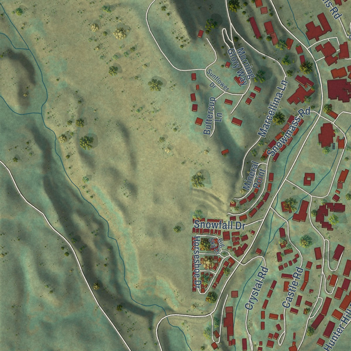 Second close-up of the map of Mount Crested Butte, Colorado print showing more streets and buildings
