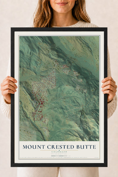Map of Mount Crested Butte, Colorado, 18 x 24 inch print in a black wood frame