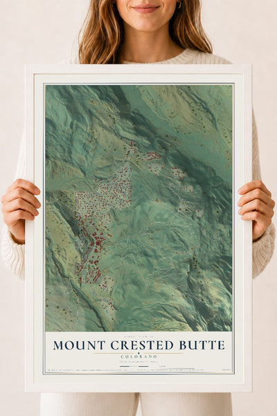 Map of Mount Crested Butte, Colorado, 18 x 24 inch print in a white wood frame