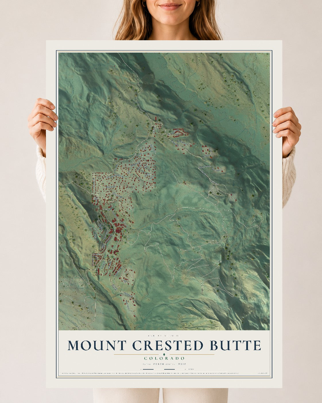 Map of Mount Crested Butte, Colorado, 24 x 36 inch unframed archival matte print