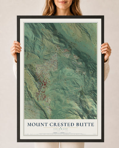 Map of Mount Crested Butte, Colorado, 24 x 36 inch print in a black wood frame