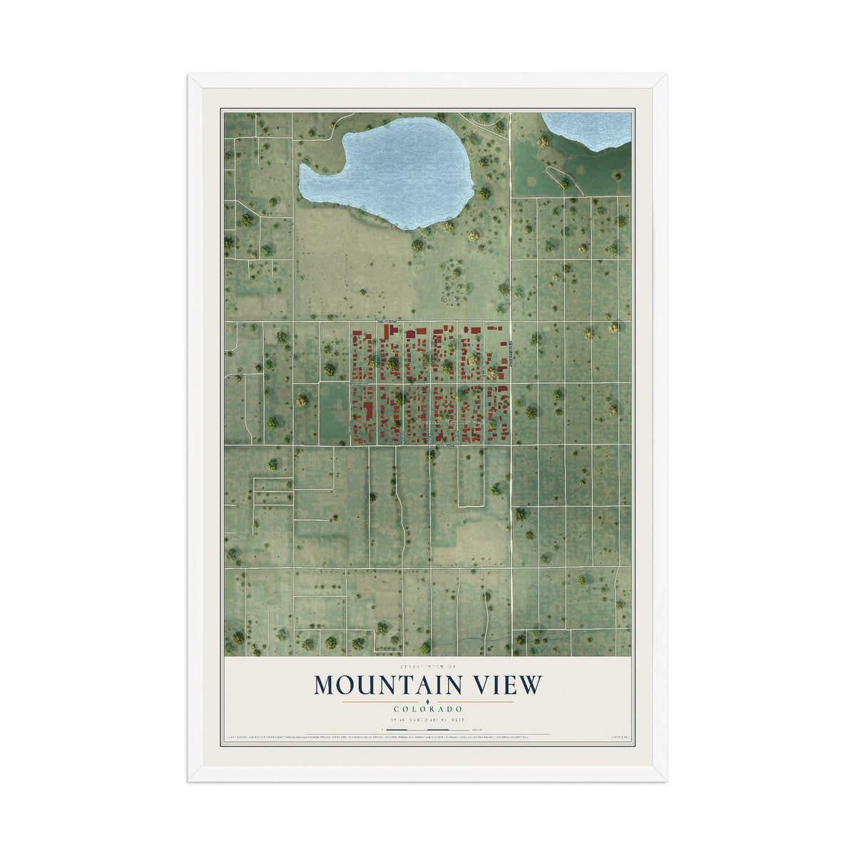 Map of Mountain View, Colorado, 12 x 18 inch print in a white wood frame