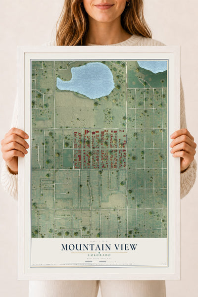 Map of Mountain View, Colorado, 18 x 24 inch print in a white wood frame