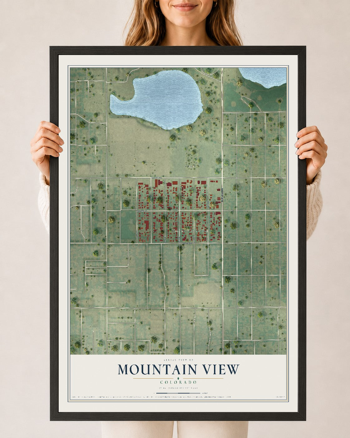 Map of Mountain View, Colorado, 24 x 36 inch print in a black wood frame