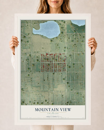 Map of Mountain View, Colorado, 24 x 36 inch print in a white wood frame