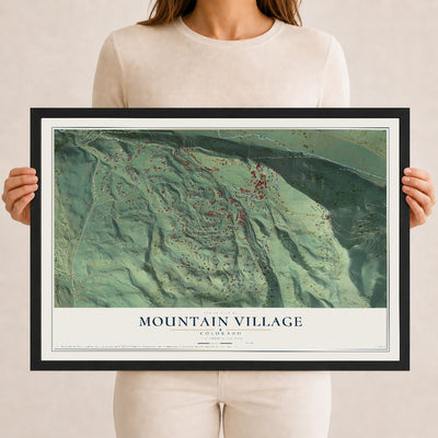 Map of Mountain Village, Colorado, 12 x 18 inch print in a black wood frame
