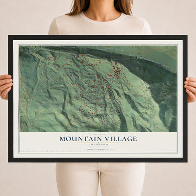 Map of Mountain Village, Colorado, 18 x 24 inch print in a black wood frame