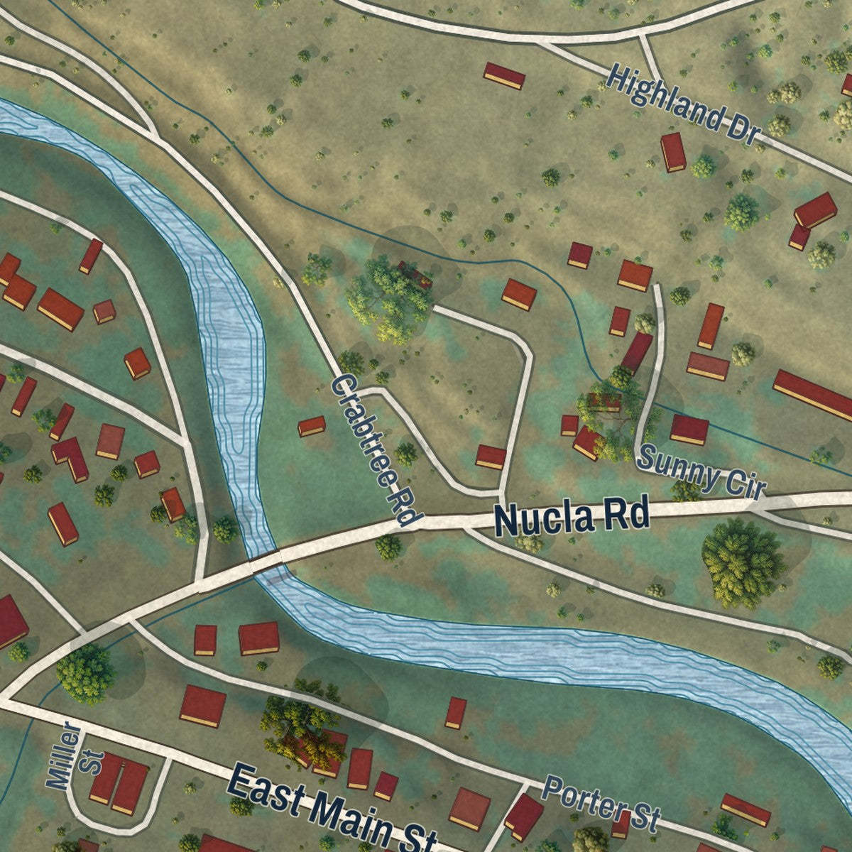 Second close-up of the map of Naturita, Colorado print showing more streets and buildings