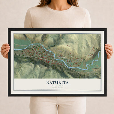 Map of Naturita, Colorado, 12 x 18 inch print in a black wood frame