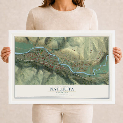 Map of Naturita, Colorado, 12 x 18 inch print in a white wood frame