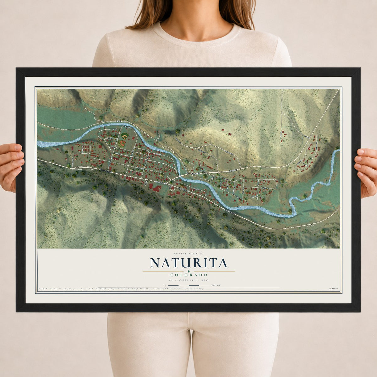 Map of Naturita, Colorado, 18 x 24 inch print in a black wood frame