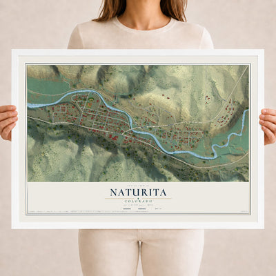 Map of Naturita, Colorado, 18 x 24 inch print in a white wood frame