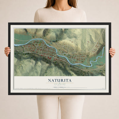 Map of Naturita, Colorado, 24 x 36 inch print in a black wood frame