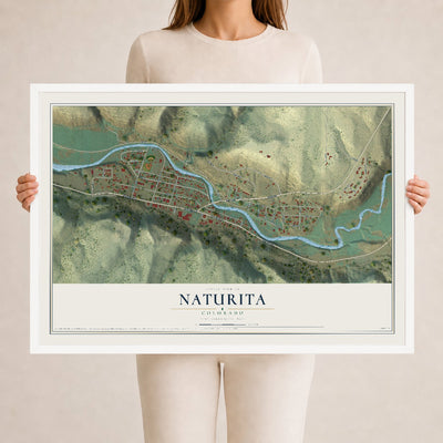 Map of Naturita, Colorado, 24 x 36 inch print in a white wood frame