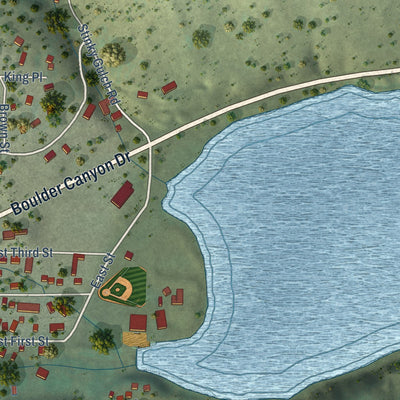 Second close-up of the map of Nederland, Colorado print showing more streets and buildings