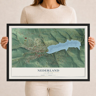 Map of Nederland, Colorado, 12 x 18 inch print in a black wood frame