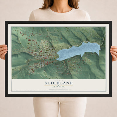 Map of Nederland, Colorado, 18 x 24 inch print in a black wood frame