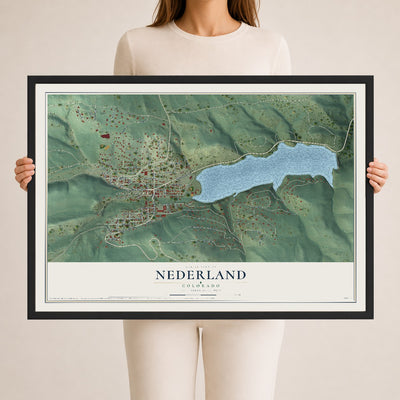Map of Nederland, Colorado, 24 x 36 inch print in a black wood frame