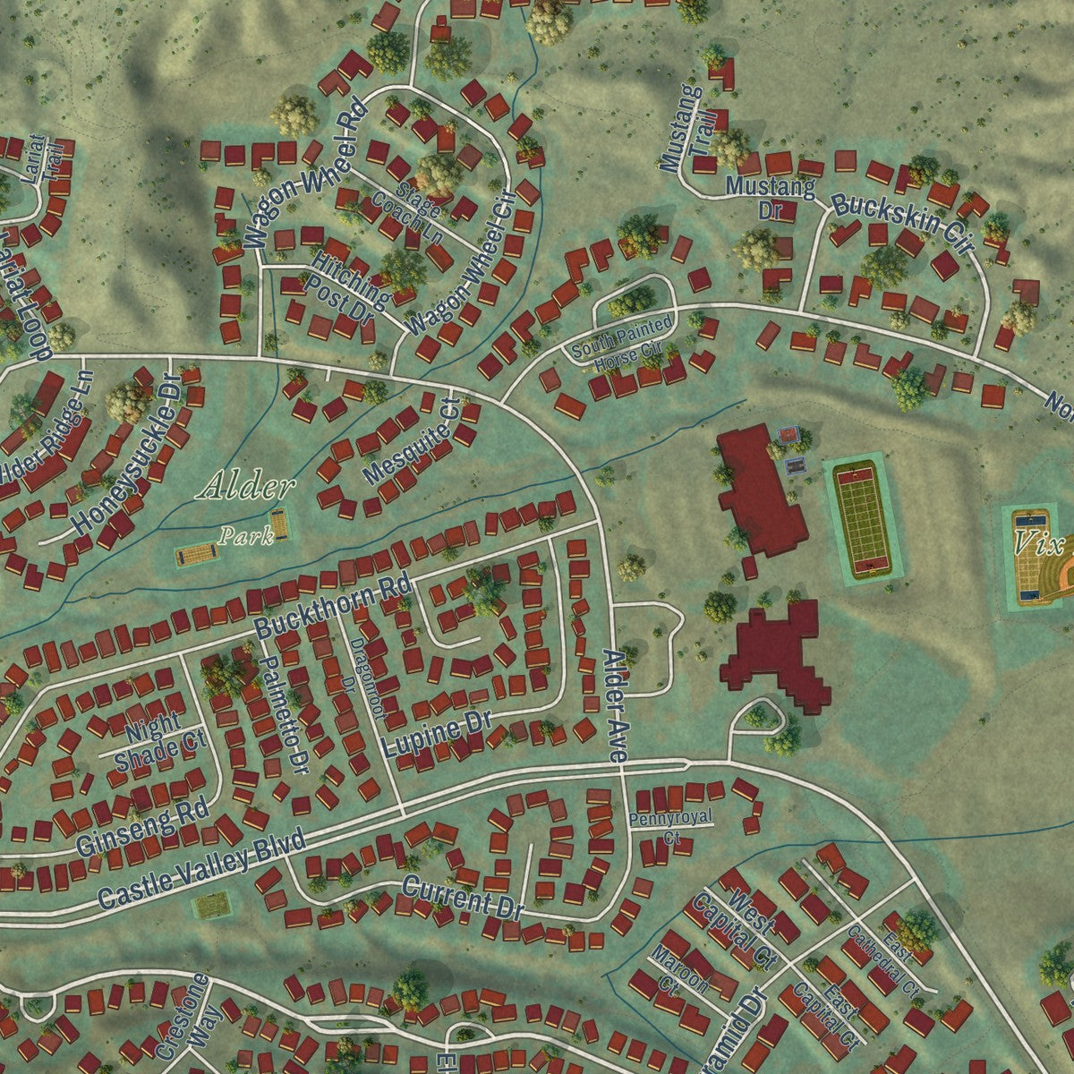 Close-up of the map of New Castle, Colorado print showing street and building detail