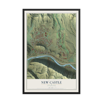 Map of New Castle, Colorado, 12 x 18 inch print in a black wood frame