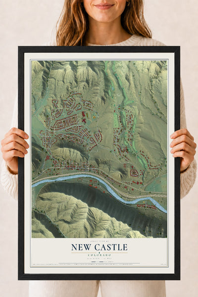 Map of New Castle, Colorado, 18 x 24 inch print in a black wood frame