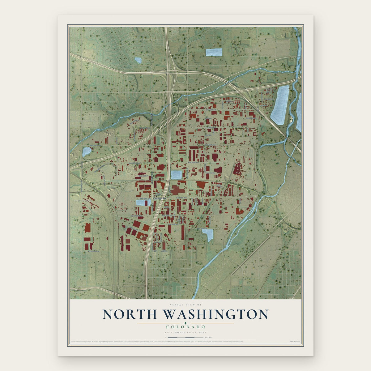 North Washington, Colorado map print, the full design