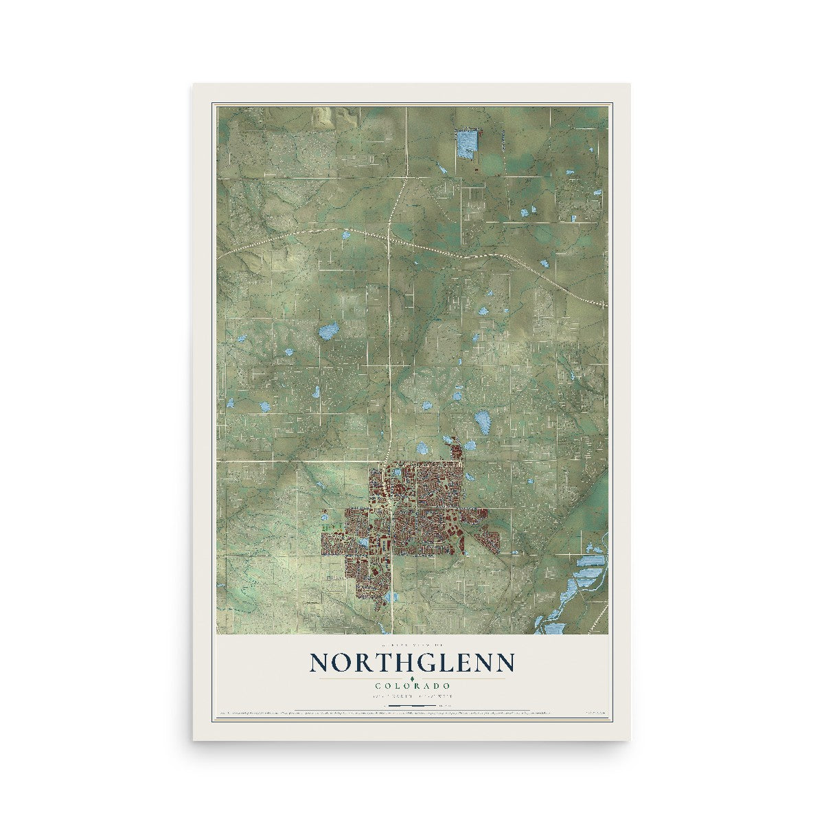 Map of Northglenn, Colorado, 12 x 18 inch unframed archival matte print