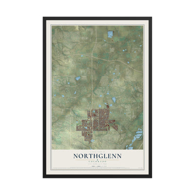 Map of Northglenn, Colorado, 12 x 18 inch print in a black wood frame