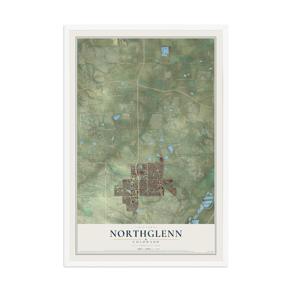 Map of Northglenn, Colorado, 12 x 18 inch print in a white wood frame