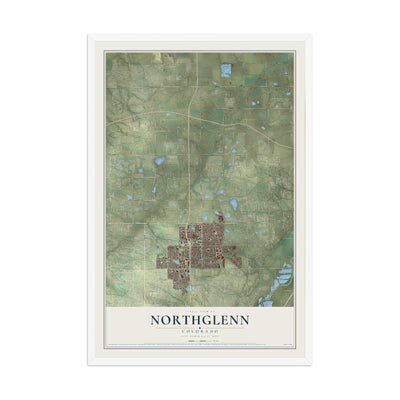 Map of Northglenn, Colorado, 12 x 18 inch print in a white wood frame