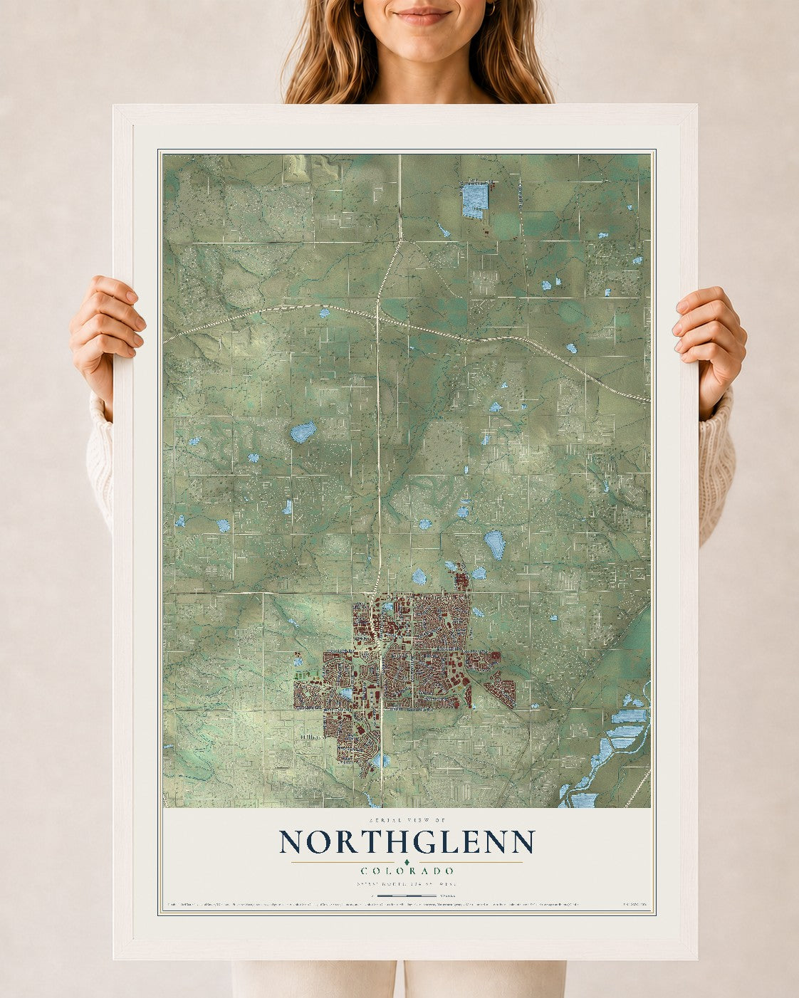 Map of Northglenn, Colorado, 24 x 36 inch print in a white wood frame