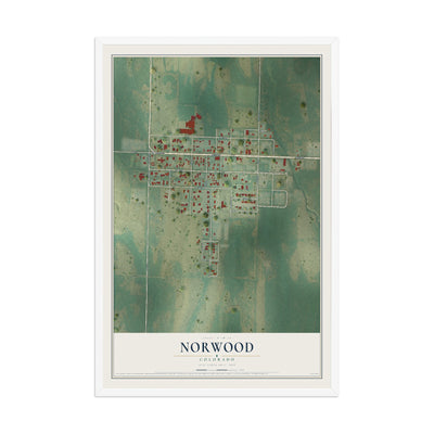 Map of Norwood, Colorado, 12 x 18 inch print in a white wood frame