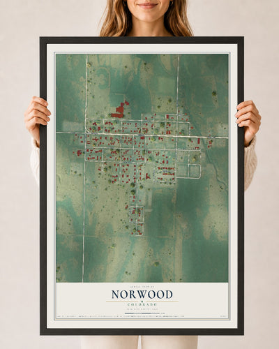 Map of Norwood, Colorado, 24 x 36 inch print in a black wood frame