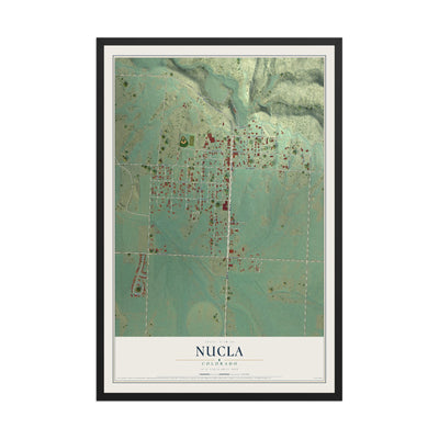 Map of Nucla, Colorado, 12 x 18 inch print in a black wood frame