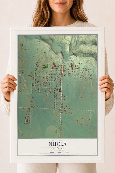 Map of Nucla, Colorado, 18 x 24 inch print in a white wood frame