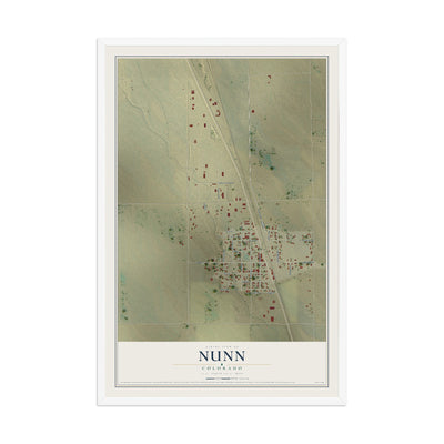 Map of Nunn, Colorado, 12 x 18 inch print in a white wood frame
