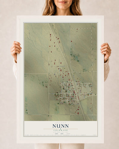 Map of Nunn, Colorado, 24 x 36 inch print in a white wood frame