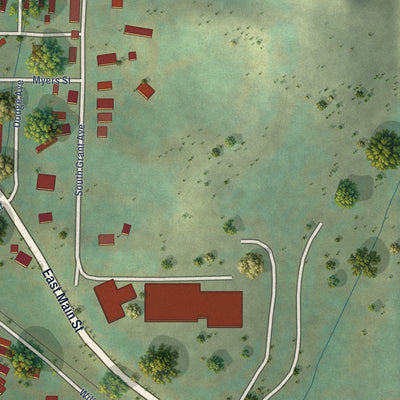 Second close-up of the map of Oak Creek, Colorado print showing more streets and buildings