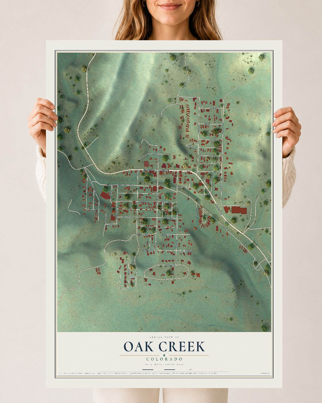 Map of Oak Creek, Colorado, 24 x 36 inch unframed archival matte print