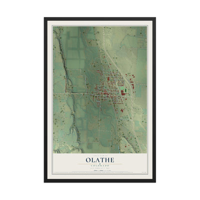 Map of Olathe, Colorado, 12 x 18 inch print in a black wood frame
