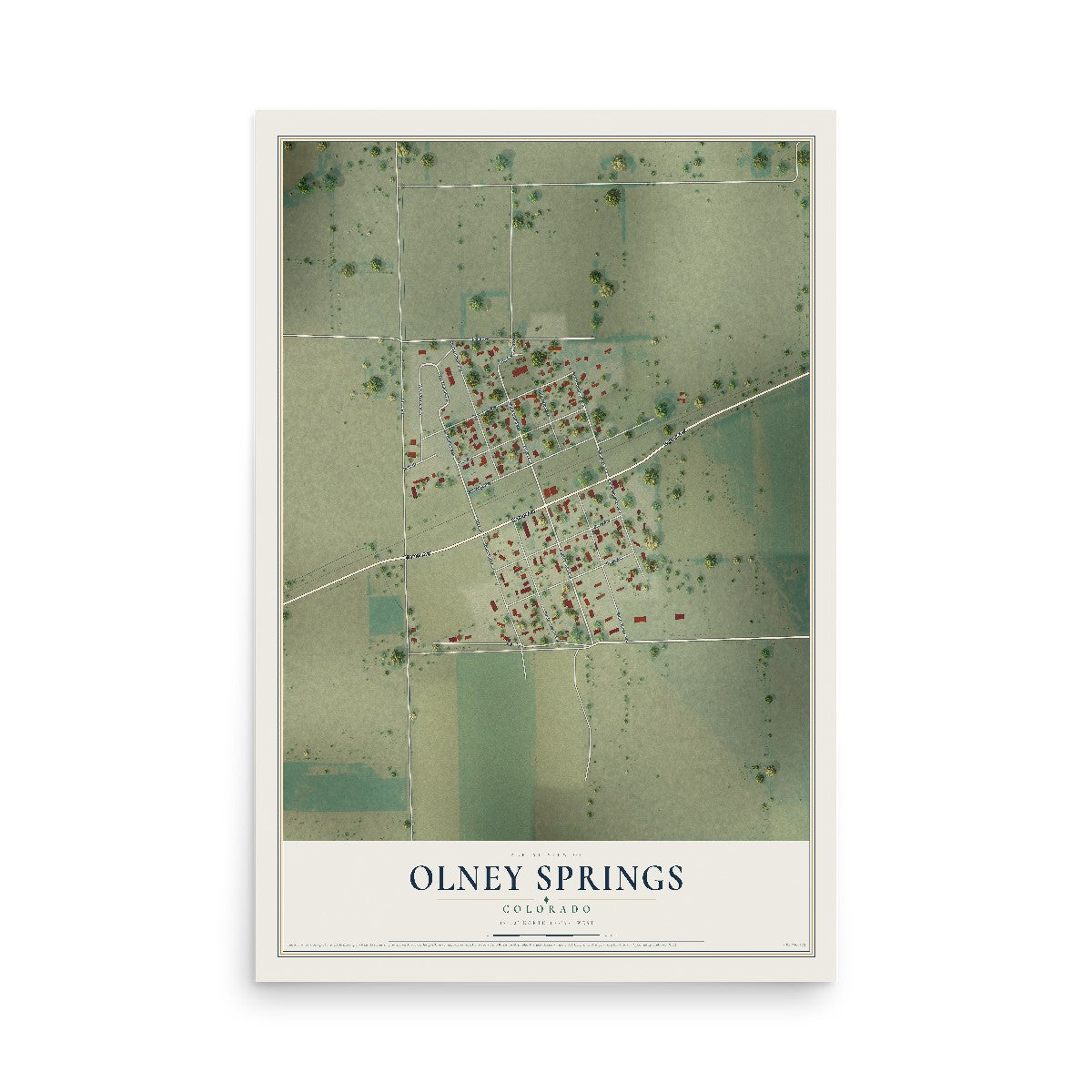 Map of Olney Springs, Colorado, 12 x 18 inch unframed archival matte print