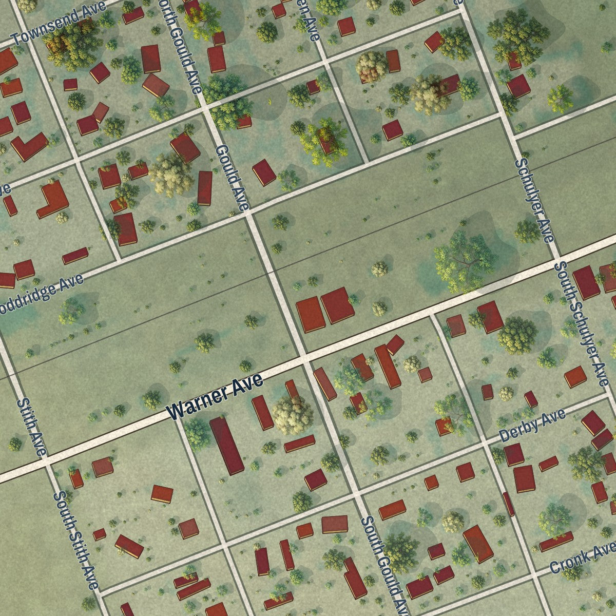 Close-up of the map of Olney Springs, Colorado print showing street and building detail