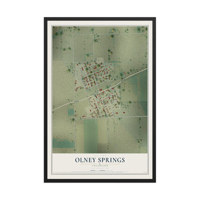 Map of Olney Springs, Colorado, 12 x 18 inch print in a black wood frame