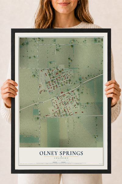 Map of Olney Springs, Colorado, 18 x 24 inch print in a black wood frame