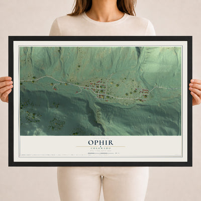 Map of Ophir, Colorado, 18 x 24 inch print in a black wood frame