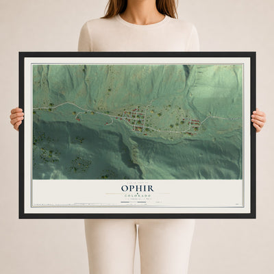 Map of Ophir, Colorado, 24 x 36 inch print in a black wood frame