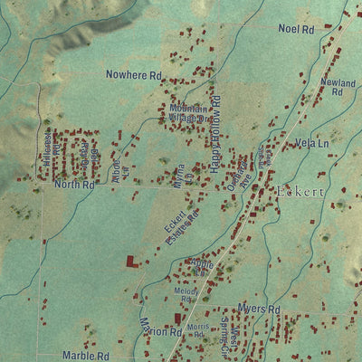 Close-up of the map of Orchard City, Colorado print showing street and building detail