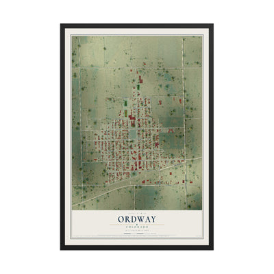 Map of Ordway, Colorado, 12 x 18 inch print in a black wood frame