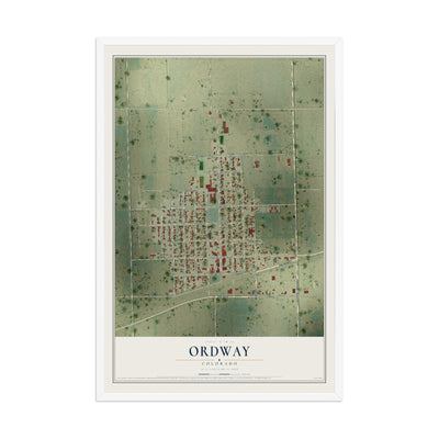 Map of Ordway, Colorado, 12 x 18 inch print in a white wood frame