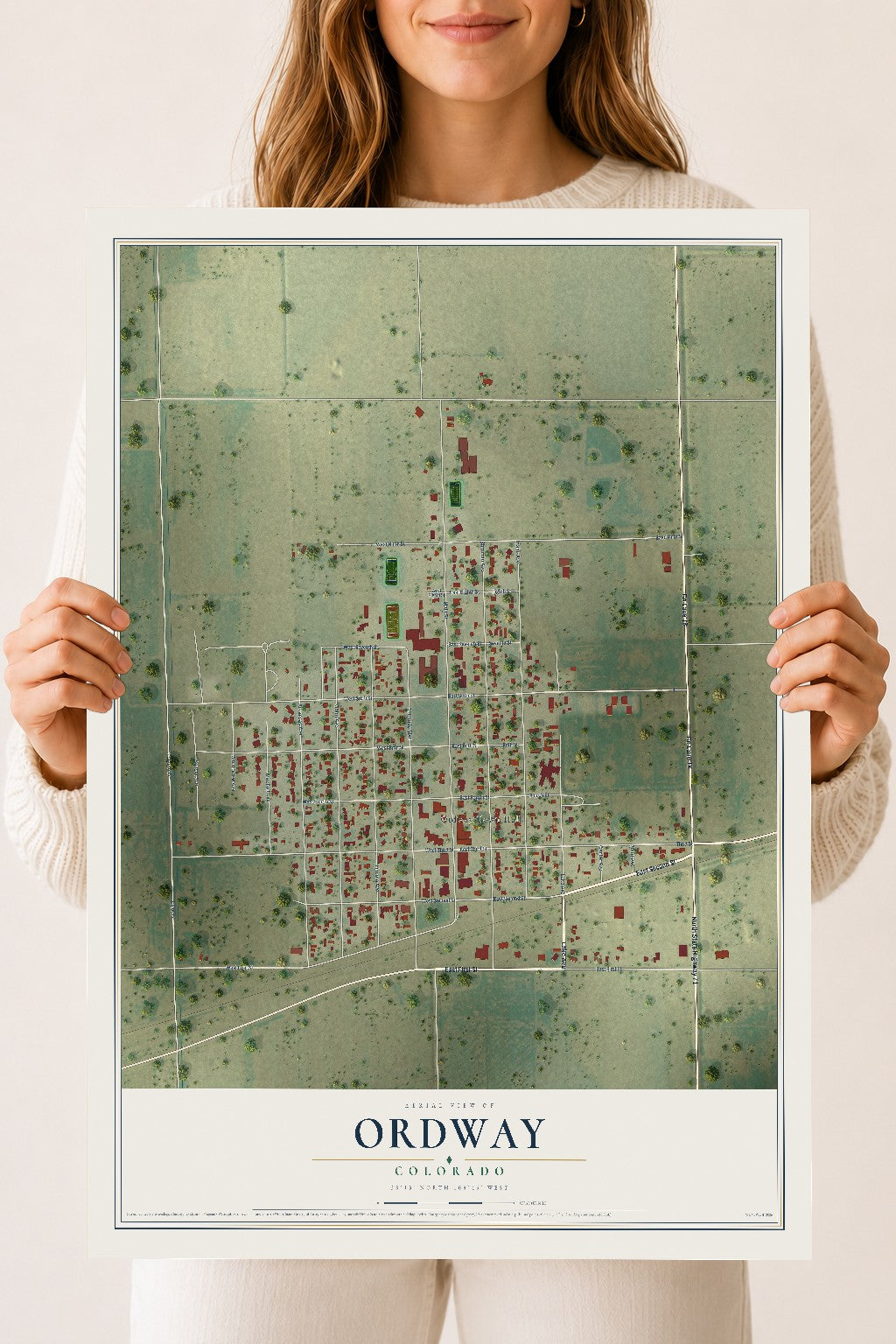 Map of Ordway, Colorado, 18 x 24 inch unframed archival matte print